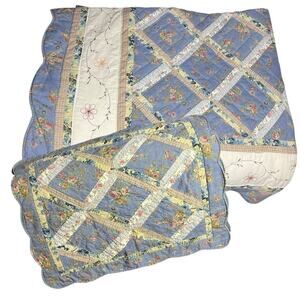 Vtg Domestications Floral Full Patchwork Quilt 2 Shams 83x84 Granny Cottagecore